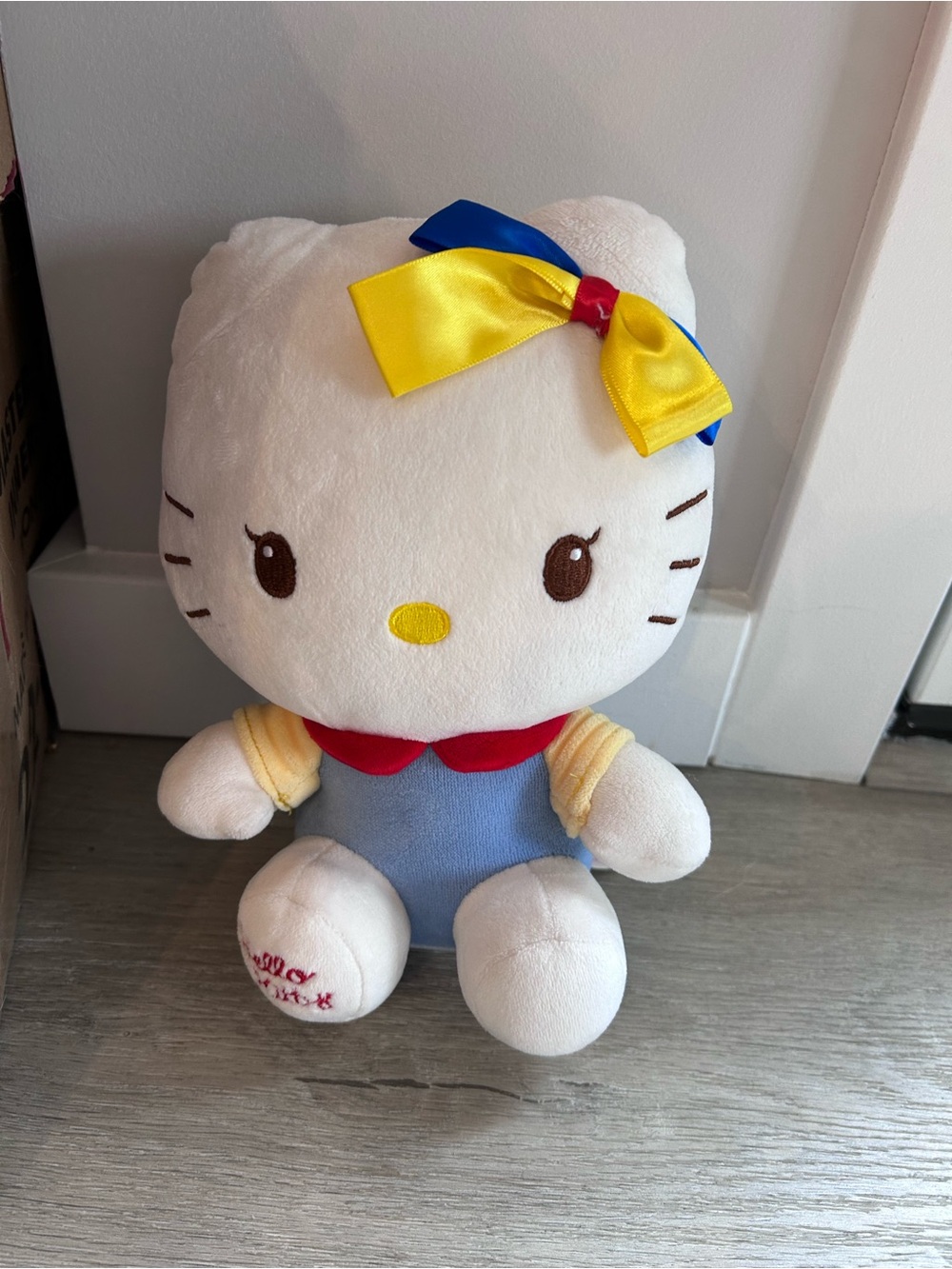 Sanrio Hello Kitty Plush Blue Jumper Yellow Blue Bow Stuffed Animal Soft Cat
